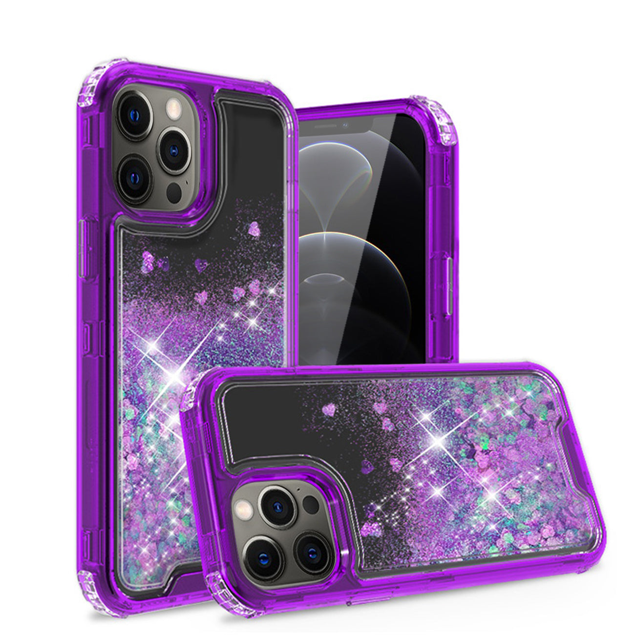 Glitter Case Moving Quicksand In BlackAPPLE IPHONE 12/IPHONE 12 PRO In Purple